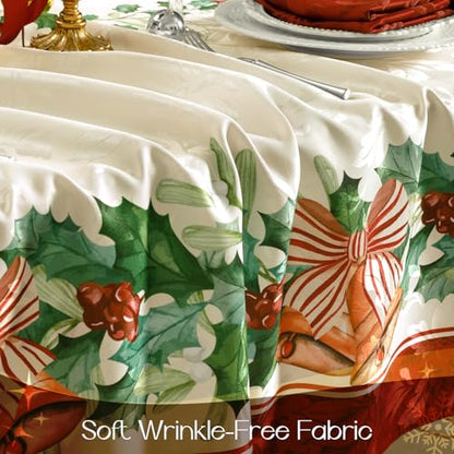 Green Christmas Jacquard Rectangular Tablecloth 60 x 84 Inches - Holiday Decor