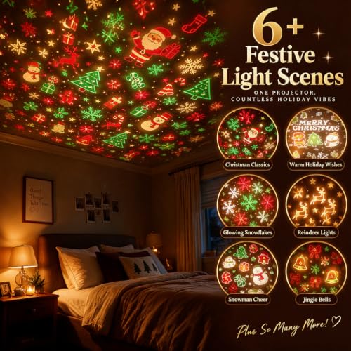 Christmas USB Projector Light - 6-in-1 Festive Scene Projection for Wall & Ceiling, Indoor Holiday Decor, Ideal Xmas Gift