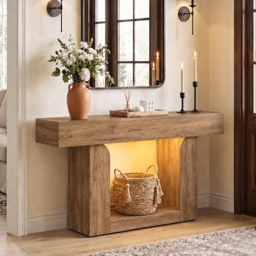 Modern 47-inch Entryway Console Table with Charging Station and LED Lights