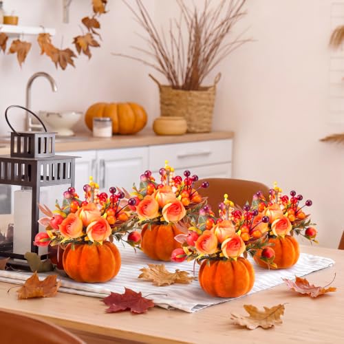 Fall Harvest Artificial Pumpkin Flower Centerpieces - Set of 6