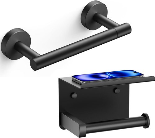 FORIOUS Toilet Paper Holder - Rustproof Stainless Steel with Shelf | Wall Mount, Adhesive or Screw