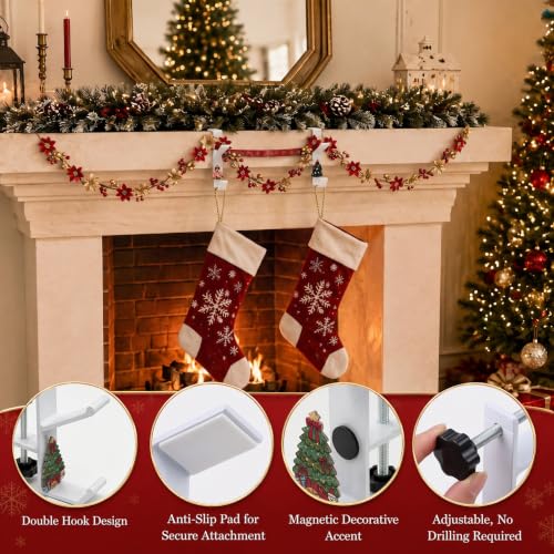 White 4 Pack 2-in-1 Garland & Christmas Stocking Holders for Mantle