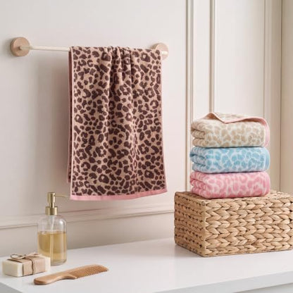 Dark Brown Leopard Print Hand Towel Set of 2 - 100% Cotton, 28x14 Inches
