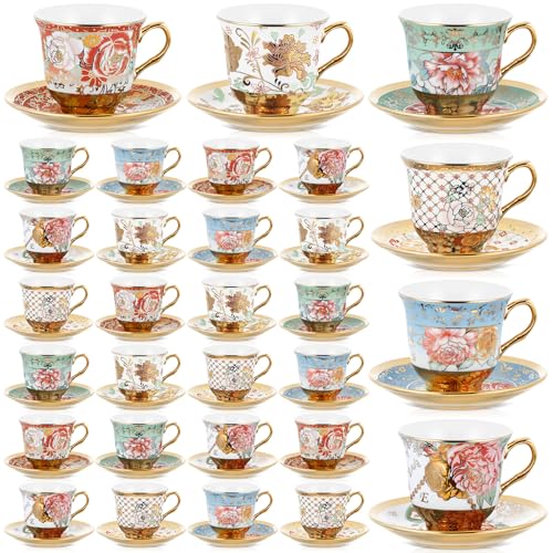 Teenyyou Set of 36 Floral Porcelain Tea Cups and Saucers - Stylish 5.4 Oz Variation