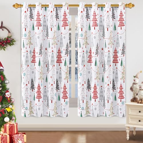 Christmas Blackout Curtains for Living Room 2 Panels Set 52x63 Inches Red