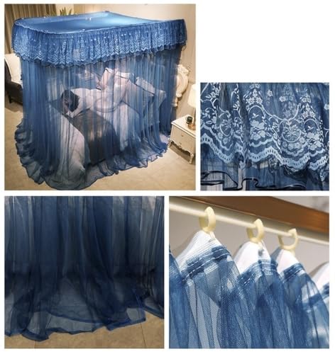Adjustable U-Shaped Mosquito Net Bed Canopy with 3 Doors - Blue, Fits Queen & King Beds