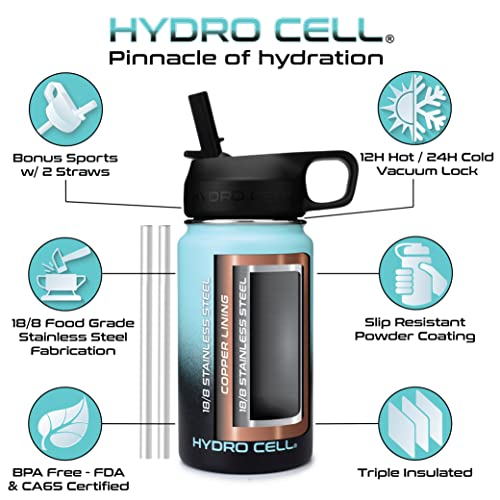 HYDRO CELL Stainless Steel Insulated Water Bottle with Straw - For Cold & Hot Drinks - Metal Vacuum Flask with Screw Cap and Modern Leakproof Sport Thermos for Kids & Adults (Teal/Black 14oz)