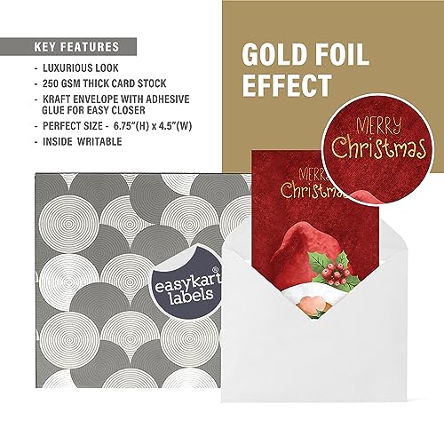 20 Christmas Gnome Cards with Envelopes & Gold Foil Stickers - Santa Theme