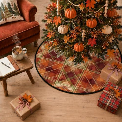 Rustic Autumn Plaid Christmas Tree Skirt 36 Inch - Orange