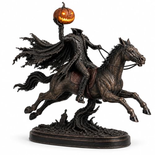 Lighted Headless Horseman Statue with Pumpkin, Gothic Halloween Decor - Variation 1