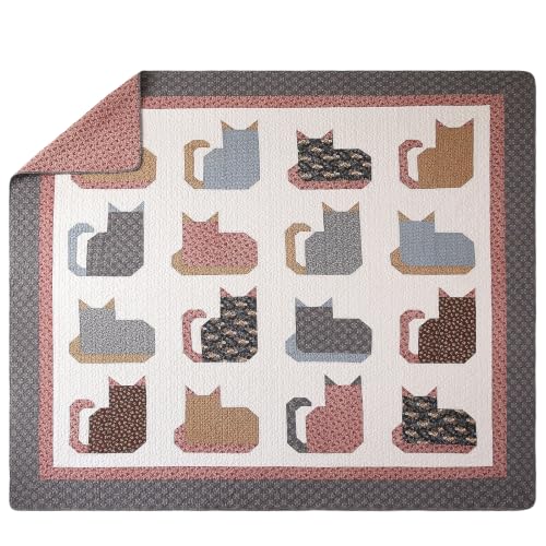Cotton Quilt Set Full Queen Size with Cat Patchwork Design - Breathable & Reversible