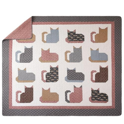 Cotton Quilt Set Full Queen Size with Cat Patchwork Design - Breathable & Reversible