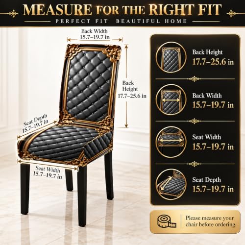 4pcs Washable Baroque Print Chair Cover Set for Dining Chairs - Black Gold