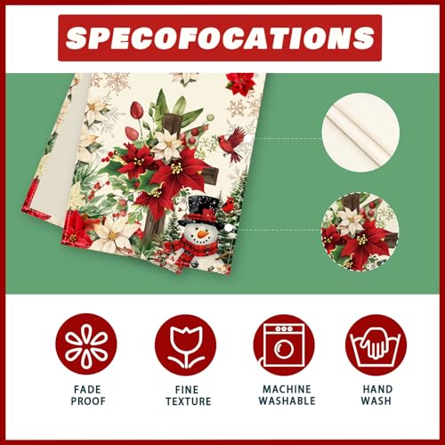 Snowman Poinsettia Christmas Table Runner 13x108 Inch Holiday Home Decor