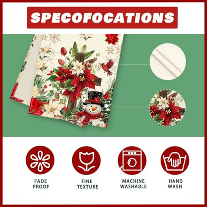 Snowman Poinsettia Christmas Table Runner 13x108 Inch Holiday Home Decor