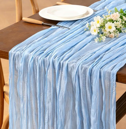 Light Blue Cheesecloth Table Runner Boho Fall Gauze 8 Pack - 17x108 Inches