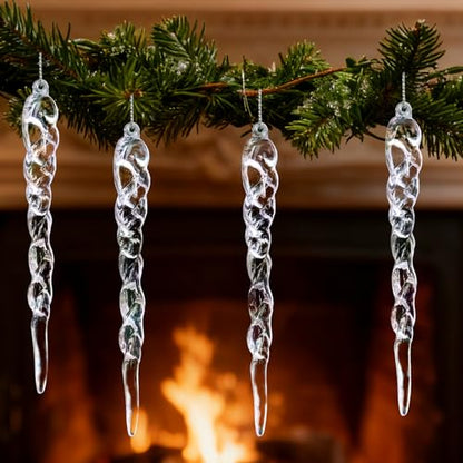 Crystal Acrylic Icicle Drop Christmas Ornaments - 30 Pack Holiday Tree Decorations