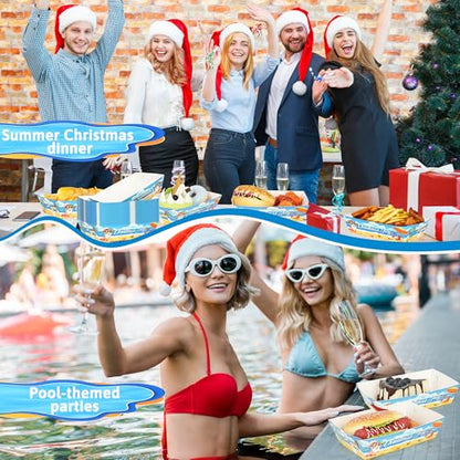 Summer Christmas Paper Food Trays - 50 Pack Heavy Duty Disposable Holiday Party Supplies