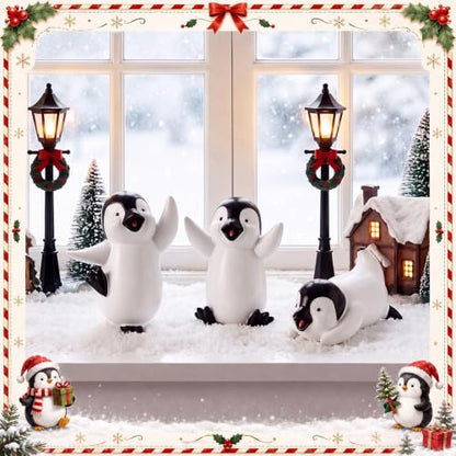 Christmas Penguin Stairway Decorations Set - 3 Resin Sliding Figurines