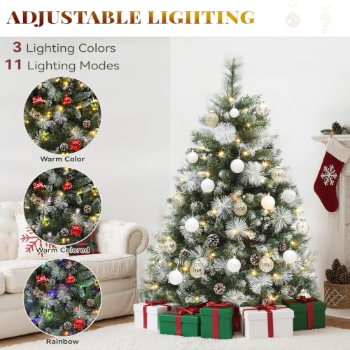 Prelit Christmas Tree 4.5ft with Pine Cones & Frosted Tips - Green, Partially Frosted 4ft 6in