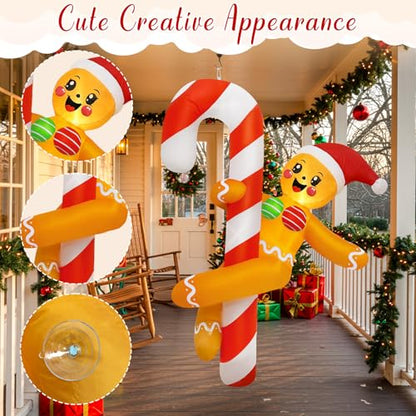 Funny Christmas Inflatable Decorations Outdoor Gingerbread Dancing with Candy Cane