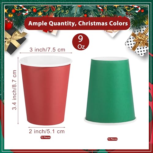 Christmas Paper Cups 9 Oz - Red & Green Disposable Party Drinkware (144 Pieces)
