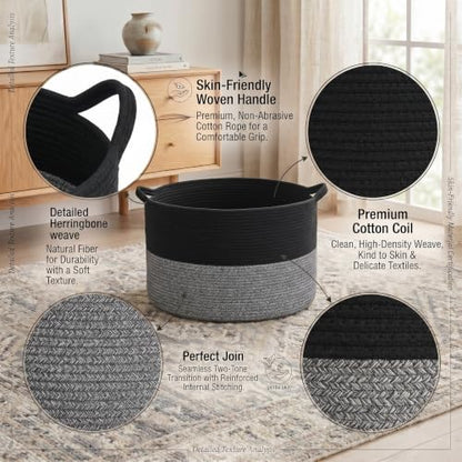Extra Large Cotton Rope Storage Basket 90L with Handles for Home Organization