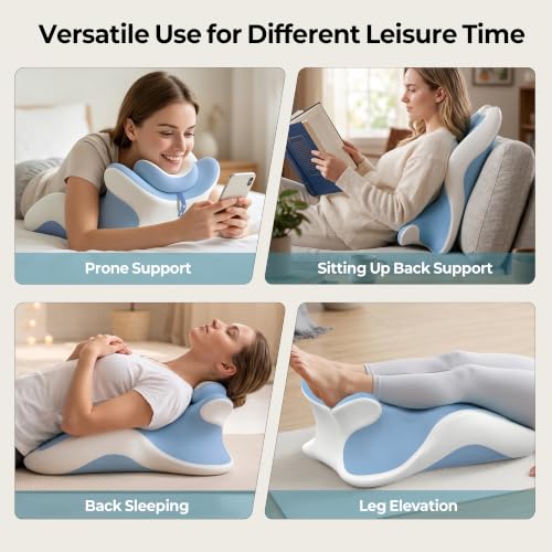 27° Angled Wedge Pillow Support for Neck Back Waist Sky Blue & White