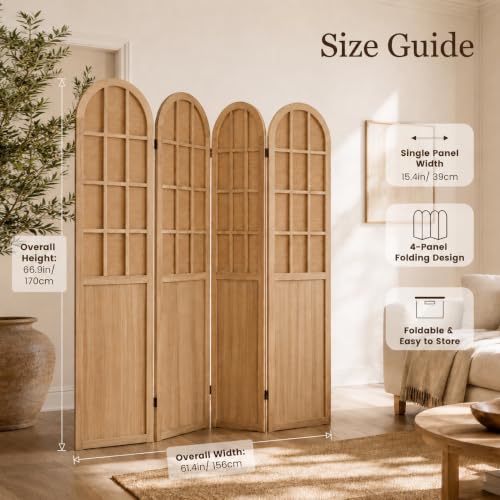 4 Panel Room Divider Privacy Screen - Bamboo Wood Light Brown (Variation: Lightbrown)