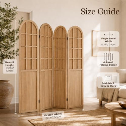 4 Panel Room Divider Privacy Screen - Bamboo Wood Light Brown (Variation: Lightbrown)