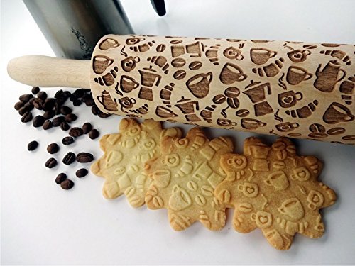 COFFEE EMBOSSING ROLLING PIN PATTERN with COFFEE BEANS for EMBOSSED COOKIES LATTE MOKA