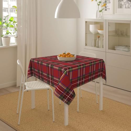 Christmas Square Tablecloth 52 Inch Red Buffalo Plaid Holiday Decor - Winter Home & Party