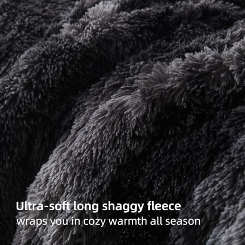 Long Shag Faux Fur Comforter Set - Full Size Black Fluffy Bed Bedding with Tie-Dye Option