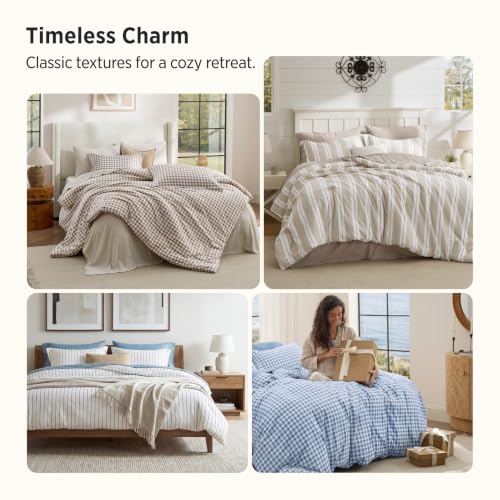 Bedsure Brown Gingham Queen Comforter Set - Reversible, Soft All-Season Bedding
