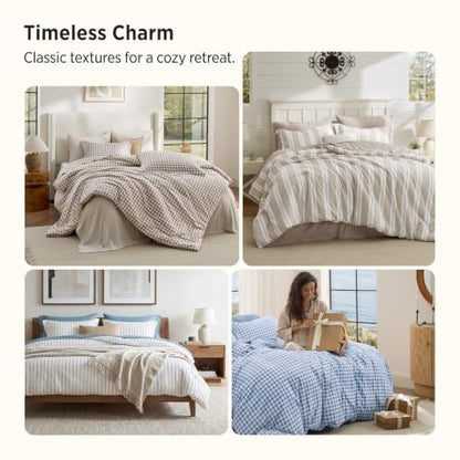 Bedsure Brown Gingham Queen Comforter Set - Reversible, Soft All-Season Bedding