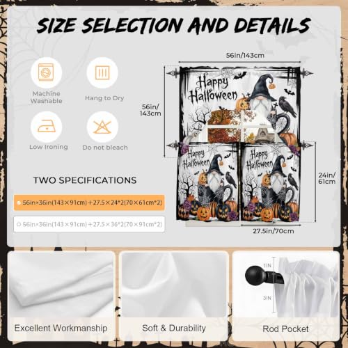 Halloween Swag Kitchen Curtains Set Black and White 3 Pieces with Snow & Orange Variations