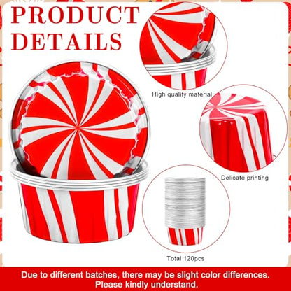 120Pcs Christmas Aluminum Foil Cupcake Liners with Lids - Red & White Holiday Party Bakeware