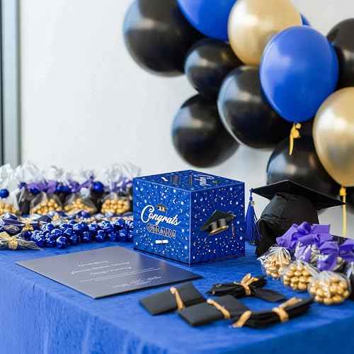 JOYIN 9" Graduation Decorations Card Box with 36 PCS Cards (Blue), Class of 2025 Congrats Grad Box for Grad Party Decoration, Gift Card Money Box Holder for Graduation Party Favor Gifts Supplies