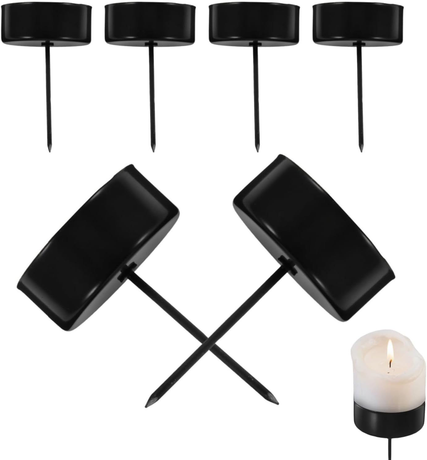 Veemoon Candle Holder Stakes - 6pcs Heavy-Duty Metal Taper Candlestick Holders for Centerpieces | Black