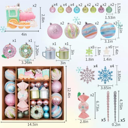 70pcs Macaron Christmas Ball Ornaments Set Candyland Tree Decorations - Shatterproof
