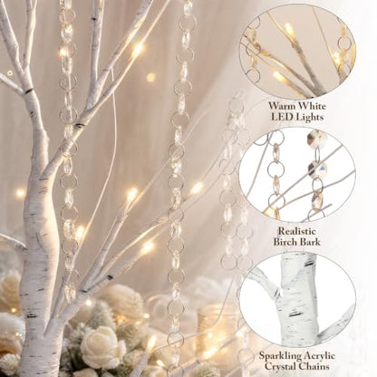 Lighted Birch Tree Decor Set - 2ft White Holiday Wedding Christmas Centerpieces