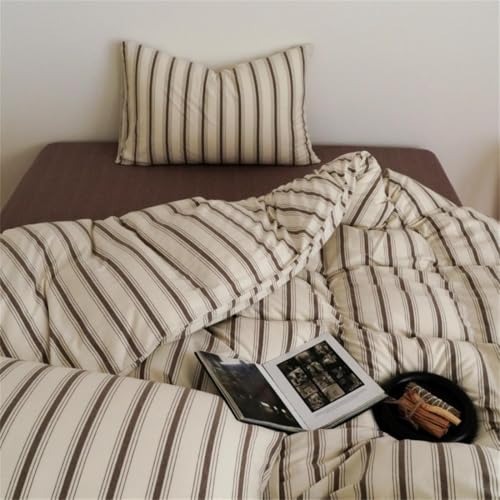 Full Brown Striped Duvet Cover Set - Microfiber Bedding with Pillowcases