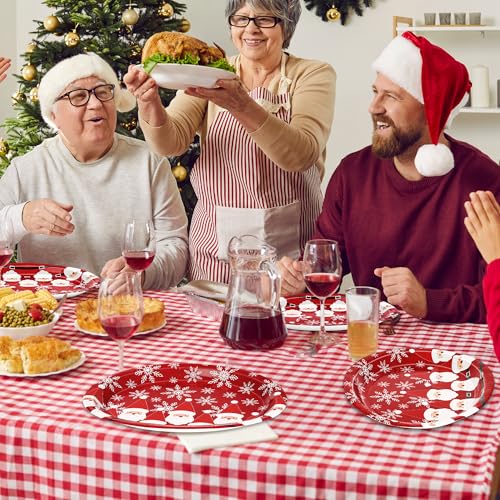 50 Pcs Christmas Paper Plates - Santa Snowflake Oval Disposable Dinnerware 12.2x10.2 Inch
