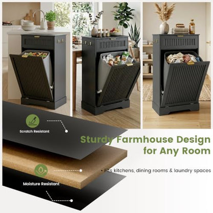 Tilt-Out Trash Can Cabinet 13 Gallon Black with Deodorizing Function - 14 x 20.3 x 38.6 Inches