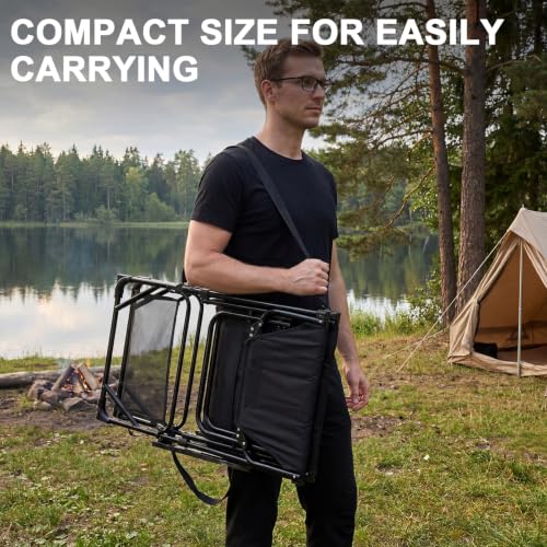 Black Oversized 30-Inch Tall Camping Chair with Side Table & Cup Holder - Supports 400 lbs