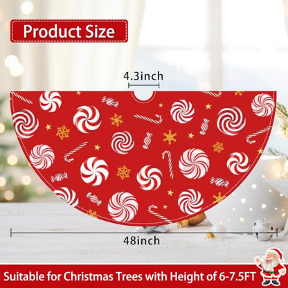 Lollipop Christmas Tree Skirt 48 Inch Candy Cane Xmas Tree Decor - Red