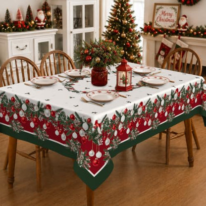 Christmas Tablecloth Ball Rectangular 60x102 Inch - Holiday Dining Decor - Variation of Xmas Balls