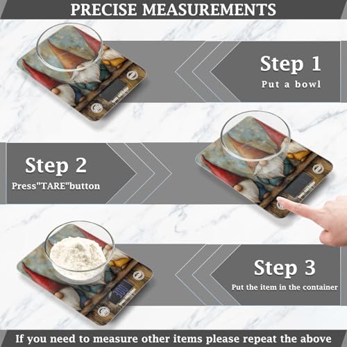 QwThum Food Scale Kitchen Digital Scale Food Ounces and Grams Dieting Baking Cooking Waterproof Glass Panels LCD Display,4 Units Scale Tare Function Gnome