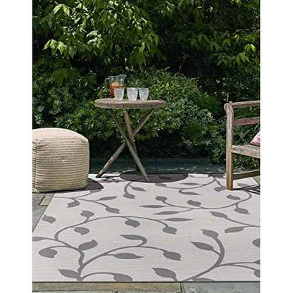 Unique Loom Outdoor Botanical Collection Area Rug - Botanical (3' 3" x 5' 1" Rectangle, Gray/ Silver)