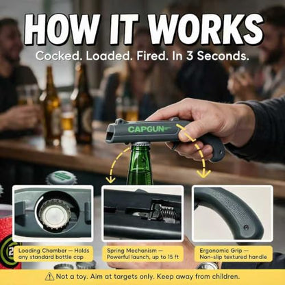 Cap Gun Bottle Opener with Shooting Fun - Grey-Red 2-Pack Novelty Gadget